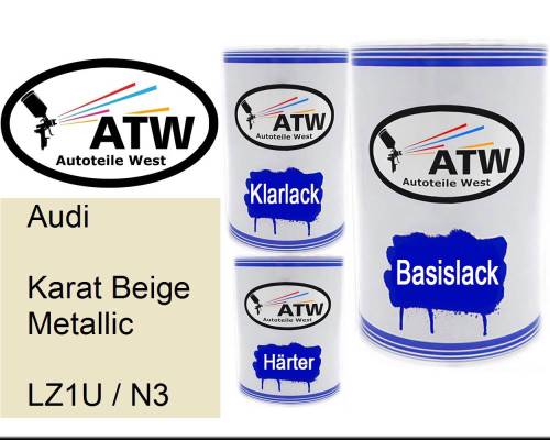 Audi, Karat Beige Metallic, LZ1U / N3: 500ml Lackdose + 500ml Klarlack + 250ml Härter - Set, von ATW Autoteile West.